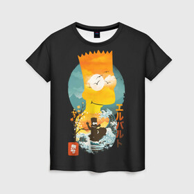 Женская футболка 3D с принтом Барт в Азии в Тюмени, 100% полиэфир ( синтетическое хлопкоподобное полотно) | прямой крой, круглый вырез горловины, длина до линии бедер | bart | simpsons | the simpson | азия | барт | мульт | мультфильм | симпсоны | япония