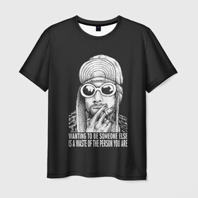 Мужская футболка 3D с принтом Курт в Тюмени, 100% полиэфир | прямой крой, круглый вырез горловины, длина до линии бедер | alternative | kurt cobain | metall | music | nirvana | rock | альтернатива | курт кобейн | курт кобэйн | металл | музыка | нирвана | нирванна | рок