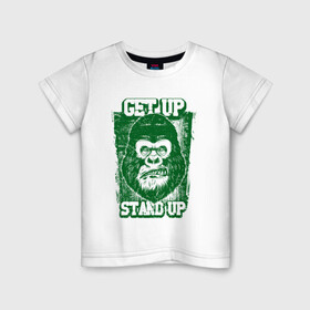 Детская футболка хлопок с принтом Get Up - Stand Up в Тюмени, 100% хлопок | круглый вырез горловины, полуприлегающий силуэт, длина до линии бедер | bob marley | get up | get up stand up | gorilla | stand up | боб марли | вставай | горилла | обезьяна