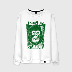 Мужской свитшот хлопок с принтом Get Up - Stand Up в Тюмени, 100% хлопок |  | bob marley | get up | get up stand up | gorilla | stand up | боб марли | вставай | горилла | обезьяна