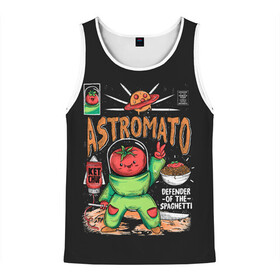 Мужская майка 3D с принтом Astromato в Тюмени, 100% полиэстер | круглая горловина, приталенный силуэт, длина до линии бедра. Пройма и горловина окантованы тонкой бейкой | alive | astronaut | defender | food | galaxy | ketchup | monster | moon | pizza | planet | space | spaghetti | tomato | vegetable | астронавт | галактика | еда | живая | живой | защитник | кетчуп | космос | луна | монстр | овощ | пицца | планета | помидор