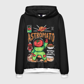 Мужская толстовка 3D с принтом Astromato в Тюмени, 100% полиэстер | двухслойный капюшон со шнурком для регулировки, мягкие манжеты на рукавах и по низу толстовки, спереди карман-кенгуру с мягким внутренним слоем. | alive | astronaut | defender | food | galaxy | ketchup | monster | moon | pizza | planet | space | spaghetti | tomato | vegetable | астронавт | галактика | еда | живая | живой | защитник | кетчуп | космос | луна | монстр | овощ | пицца | планета | помидор