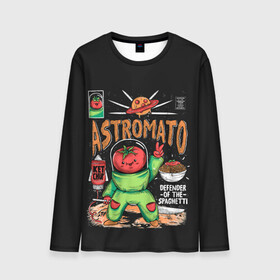 Мужской лонгслив 3D с принтом Astromato в Тюмени, 100% полиэстер | длинные рукава, круглый вырез горловины, полуприлегающий силуэт | Тематика изображения на принте: alive | astronaut | defender | food | galaxy | ketchup | monster | moon | pizza | planet | space | spaghetti | tomato | vegetable | астронавт | галактика | еда | живая | живой | защитник | кетчуп | космос | луна | монстр | овощ | пицца | планета | помидор