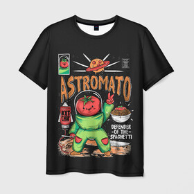 Мужская футболка 3D с принтом Astromato в Тюмени, 100% полиэфир | прямой крой, круглый вырез горловины, длина до линии бедер | alive | astronaut | defender | food | galaxy | ketchup | monster | moon | pizza | planet | space | spaghetti | tomato | vegetable | астронавт | галактика | еда | живая | живой | защитник | кетчуп | космос | луна | монстр | овощ | пицца | планета | помидор