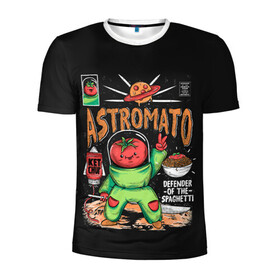 Мужская футболка 3D спортивная с принтом Astromato в Тюмени, 100% полиэстер с улучшенными характеристиками | приталенный силуэт, круглая горловина, широкие плечи, сужается к линии бедра | Тематика изображения на принте: alive | astronaut | defender | food | galaxy | ketchup | monster | moon | pizza | planet | space | spaghetti | tomato | vegetable | астронавт | галактика | еда | живая | живой | защитник | кетчуп | космос | луна | монстр | овощ | пицца | планета | помидор