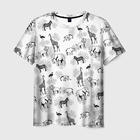 Мужская футболка 3D с принтом Африканские животные в Тюмени, 100% полиэфир | прямой крой, круглый вырез горловины, длина до линии бедер | африка | дикая природа | дикие звери | животные | жираф | звери | лев | природа | разные звери | саванна | слон | тропики