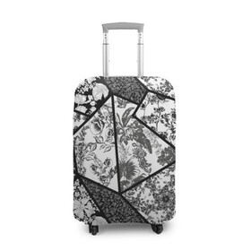 Чехол для чемодана 3D с принтом Цветочный Кинцуги / Kintsugi в Тюмени, 86% полиэфир, 14% спандекс | двустороннее нанесение принта, прорези для ручек и колес | kintsugi | кинцуги | разбитый | трещины | флора | флоральный | цветочный | цветы | чб | черно белый