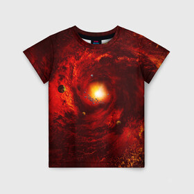 Детская футболка 3D с принтом КОСМИЧЕСКИЙ ВИХРЬ в Тюмени, 100% гипоаллергенный полиэфир | прямой крой, круглый вырез горловины, длина до линии бедер, чуть спущенное плечо, ткань немного тянется | вселенная | галактика | звёзды | земля | космос | лучи | планеты | сияние | солнце