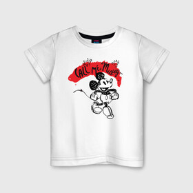 Детская футболка хлопок с принтом call me mickey в Тюмени, 100% хлопок | круглый вырез горловины, полуприлегающий силуэт, длина до линии бедер | Тематика изображения на принте: disney | mickey mouse | дисней | микки маус