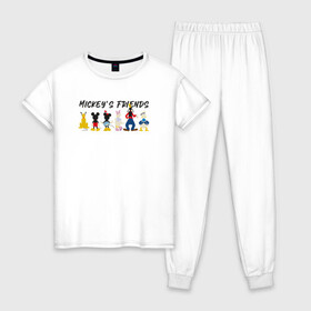 Женская пижама хлопок с принтом Друзья микки в Тюмени, 100% хлопок | брюки и футболка прямого кроя, без карманов, на брюках мягкая резинка на поясе и по низу штанин | disney | mickey mouse | дисней | микки маус