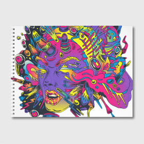 Альбом для рисования с принтом Мысли наружу в Тюмени, 100% бумага
 | матовая бумага, плотность 200 мг. | pop art | pop it | абстракция | взрыв мозга | глаза | губы | девушка | женщина | космос | поп арт | психоделика | рога | рот