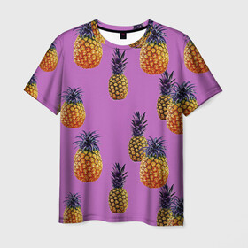 Мужская футболка 3D с принтом Ананасы в Тюмени, 100% полиэфир | прямой крой, круглый вырез горловины, длина до линии бедер | ананас | жара | желтый | красный | летний принт | летняя | лето | минимализм | фрукты | футболка в полоску