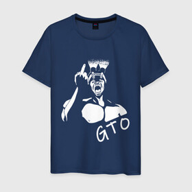 Мужская футболка хлопок с принтом GTO V1 в Тюмени, 100% хлопок | прямой крой, круглый вырез горловины, длина до линии бедер, слегка спущенное плечо. | белый | лицо | онидзука | силуэт | средний палец | фонарик