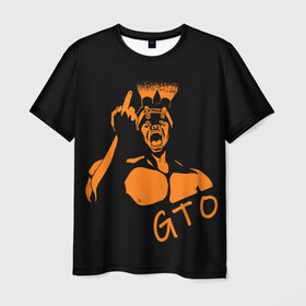 Мужская футболка 3D с принтом GTO V1 3D в Тюмени, 100% полиэфир | прямой крой, круглый вырез горловины, длина до линии бедер | белый | лицо | онидзука | силуэт | средний палец | фонарик