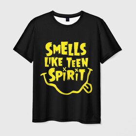 Мужская футболка 3D с принтом Smells like teen spirit в Тюмени, 100% полиэфир | прямой крой, круглый вырез горловины, длина до линии бедер | alternative | kurt cobain | metall | music | nirvana | rock | альтернатива | курт кобейн | курт кобэйн | металл | музыка | нирвана | нирванна | рок