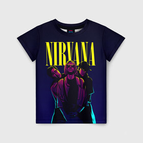 Детская футболка 3D с принтом Nirvana Neon в Тюмени, 100% гипоаллергенный полиэфир | прямой крой, круглый вырез горловины, длина до линии бедер, чуть спущенное плечо, ткань немного тянется | Тематика изображения на принте: alternative | kurt cobain | metall | music | nirvana | rock | альтернатива | курт кобейн | курт кобэйн | металл | музыка | нирвана | нирванна | рок