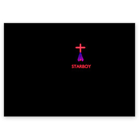 Поздравительная открытка с принтом STARBOY - The Weeknd в Тюмени, 100% бумага | плотность бумаги 280 г/м2, матовая, на обратной стороне линовка и место для марки
 | Тематика изображения на принте: blinding lights | music | pop | star boy | the weekend | the weeknd | музыка | уикенд