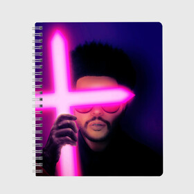 Тетрадь с принтом The Weeknd - Blinding Lights в Тюмени, 100% бумага | 48 листов, плотность листов — 60 г/м2, плотность картонной обложки — 250 г/м2. Листы скреплены сбоку удобной пружинной спиралью. Уголки страниц и обложки скругленные. Цвет линий — светло-серый
 | blinding lights | music | pop | star boy | the weekend | the weeknd | музыка | уикенд