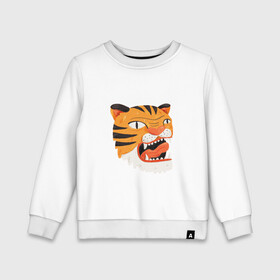 Детский свитшот хлопок с принтом Mad tiger в Тюмени, 100% хлопок | круглый вырез горловины, эластичные манжеты, пояс и воротник | Тематика изображения на принте: берсерк | злось | пантера | показывать язык | тигр