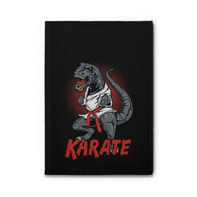 Обложка для автодокументов с принтом KARATE T-REX в Тюмени, натуральная кожа |  размер 19,9*13 см; внутри 4 больших “конверта” для документов и один маленький отдел — туда идеально встанут права | animal | dinosaur | fight | fighter | hunter | karate | red | sport | strong | t rex | боец | бои | динозавр | карате | сила | спорт | тиранозавр | хищник