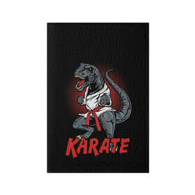 Обложка для паспорта матовая кожа с принтом KARATE T-REX в Тюмени, натуральная матовая кожа | размер 19,3 х 13,7 см; прозрачные пластиковые крепления | Тематика изображения на принте: animal | dinosaur | fight | fighter | hunter | karate | red | sport | strong | t rex | боец | бои | динозавр | карате | сила | спорт | тиранозавр | хищник
