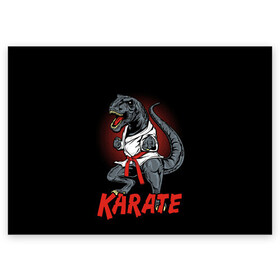 Поздравительная открытка с принтом KARATE T-REX в Тюмени, 100% бумага | плотность бумаги 280 г/м2, матовая, на обратной стороне линовка и место для марки
 | animal | dinosaur | fight | fighter | hunter | karate | red | sport | strong | t rex | боец | бои | динозавр | карате | сила | спорт | тиранозавр | хищник