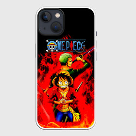 Чехол для iPhone 13 с принтом Зоро и Луффи в огне One Piece в Тюмени,  |  | anime | manga | monkey d. luffy | one piece | zoro roronoa | аниме | большой куш | ван пис | вон пис | зородзюро | король пиратов | луси | луфи | луффи | манга | манки д. луффи | мугивара | охотник на пиратов | пират