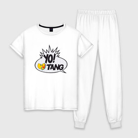 Женская пижама хлопок с принтом Yo! Wu-Tang в Тюмени, 100% хлопок | брюки и футболка прямого кроя, без карманов, на брюках мягкая резинка на поясе и по низу штанин | black | gza | hip hop | method man | music | new york | odb | old school | rap | rza | wu tang | wu tang clan | аудио | винил | ву тэнг | граффити | диджей | кассета | микрофон | музыка | нью йорк | пластинка | рэп | рэпер | хип хоп