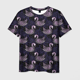 Мужская футболка 3D с принтом Лебеди из бисера в Тюмени, 100% полиэфир | прямой крой, круглый вырез горловины, длина до линии бедер | Тематика изображения на принте: абстракция | лебеди | лебедь | паттерн | птица | текстуры | узоры | утки