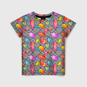 Детская футболка 3D с принтом Кристаллы в Тюмени, 100% гипоаллергенный полиэфир | прямой крой, круглый вырез горловины, длина до линии бедер, чуть спущенное плечо, ткань немного тянется | абстракция | алмазы | кристаллики | кристаллы | паттерн | текстуры | узоры