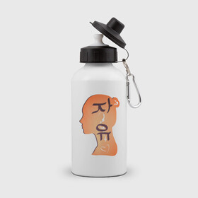 Бутылка спортивная с принтом Девушка в Тюмени, металл | емкость — 500 мл, в комплекте две пластиковые крышки и карабин для крепления | градиент | девушка | иероглифы | корея | свобода