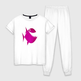 Женская пижама хлопок с принтом Пиранья в Тюмени, 100% хлопок | брюки и футболка прямого кроя, без карманов, на брюках мягкая резинка на поясе и по низу штанин | piranha | пиранья | подводный мир | рыба | хищная рыба