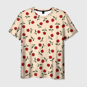 Мужская футболка 3D с принтом Прованс из роз в Тюмени, 100% полиэфир | прямой крой, круглый вырез горловины, длина до линии бедер | flowers | girls | red roses | roses | vintage | букет | бутоны | винтаж | девушкам | женщинам | красные розы | красные цветы | листья | нарисованные цветы | подарок | природа | прованс | розы | узор | цветочный принт