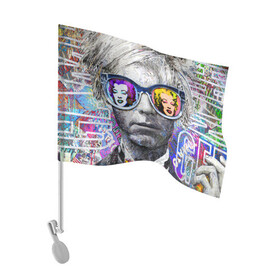 Флаг для автомобиля с принтом Andy Warhol (Энди Уорхол) в Тюмени, 100% полиэстер | Размер: 30*21 см | Тематика изображения на принте: andy warhol | warhol | бабочка | берюзовая | бирюзовая мэрилин | галстук бабочка | картина | мерелин | мерлин | мэрелин | мэрилин | очки | портрет | уорхол | энди уорхол | эндрю уорхол