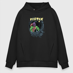 Мужское худи Oversize хлопок с принтом Vortex (colorful)  в Тюмени, френч-терри — 70% хлопок, 30% полиэстер. Мягкий теплый начес внутри —100% хлопок | боковые карманы, эластичные манжеты и нижняя кромка, капюшон на магнитной кнопке | skull | астронавт | звезды | космонавт | космос | кости | скелет | череп