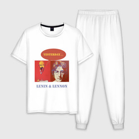 Мужская пижама хлопок с принтом Ленин и Леннон в Тюмени, 100% хлопок | брюки и футболка прямого кроя, без карманов, на брюках мягкая резинка на поясе и по низу штанин
 | yesterday | анекдоты | биттлз | картины | ленин | леннон | революция | уорхолл | энди