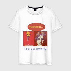 Мужская футболка хлопок с принтом Ленин и Леннон в Тюмени, 100% хлопок | прямой крой, круглый вырез горловины, длина до линии бедер, слегка спущенное плечо. | yesterday | анекдоты | биттлз | картины | ленин | леннон | революция | уорхолл | энди