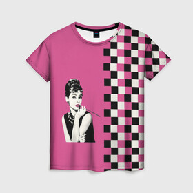 Женская футболка 3D с принтом Энди Уорхолл. Одри Хебберн в Тюмени, 100% полиэфир ( синтетическое хлопкоподобное полотно) | прямой крой, круглый вырез горловины, длина до линии бедер | завтрак у тиффани | картины | одри хебберн | уорхолл | энди