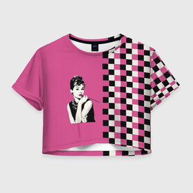 Женская футболка Crop-top 3D с принтом Энди Уорхолл. Одри Хебберн в Тюмени, 100% полиэстер | круглая горловина, длина футболки до линии талии, рукава с отворотами | завтрак у тиффани | картины | одри хебберн | уорхолл | энди