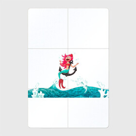 Магнитный плакат 2Х3 с принтом Русалка на якоре в Тюмени, Полимерный материал с магнитным слоем | 6 деталей размером 9*9 см | Тематика изображения на принте: водолей | волна | волны | девочка | девчонка | море | мультик | мультфильм | океан | русалка | русалочка | рыба | рыбка | улыбка | хвост | хвостик | якорь