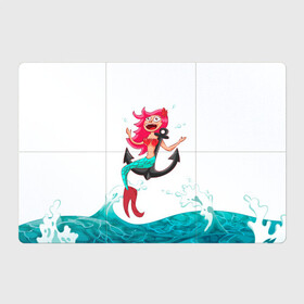 Магнитный плакат 3Х2 с принтом Русалка на якоре в Тюмени, Полимерный материал с магнитным слоем | 6 деталей размером 9*9 см | Тематика изображения на принте: водолей | волна | волны | девочка | девчонка | море | мультик | мультфильм | океан | русалка | русалочка | рыба | рыбка | улыбка | хвост | хвостик | якорь