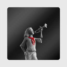 Магнит виниловый Квадрат с принтом Пищеблок в Тюмени, полимерный материал с магнитным слоем | размер 9*9 см, закругленные углы | галстук | лагерь | памятник | пионер | пионерка | сериал | статуя | труба