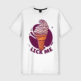 Мужская футболка хлопок Slim с принтом Оближи меня в Тюмени, 92% хлопок, 8% лайкра | приталенный силуэт, круглый вырез ворота, длина до линии бедра, короткий рукав | art | cone | drawing | ice cream | арт | мороженое | рисунок | рожок