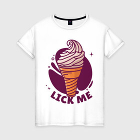 Женская футболка хлопок с принтом Оближи меня в Тюмени, 100% хлопок | прямой крой, круглый вырез горловины, длина до линии бедер, слегка спущенное плечо | art | cone | drawing | ice cream | арт | мороженое | рисунок | рожок