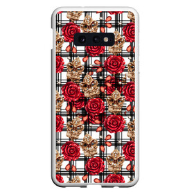 Чехол для Samsung S10E с принтом Розы в клеточку в Тюмени, Силикон | Область печати: задняя сторона чехла, без боковых панелей | абстракция | паттерн | розы | текстуры | узоры | цветочки | цветы