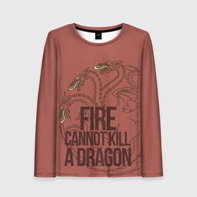 Женский лонгслив 3D с принтом Fire Cannot Kill a Dragon в Тюмени, 100% полиэстер | длинные рукава, круглый вырез горловины, полуприлегающий силуэт | crow | fire and blood | game of thrones | lannister | stark | statwb | targaryen | винтерфел | ворон | игра престолов | король ночи | ланнистер | лютоволк | мать драконов | пламя и кровь | север | старки | таргариен | черные крылья