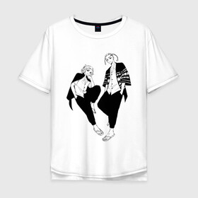 Мужская футболка хлопок Oversize с принтом Микки и Дракен в Тюмени, 100% хлопок | свободный крой, круглый ворот, “спинка” длиннее передней части | anime | draken | mikey | tokyo revengers | аниме | дракен | кэн | манга | мандзиро | микки | рюгудзи | сано | токийские мстители