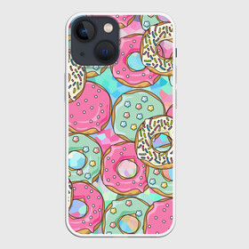 Чехол для iPhone 13 mini с принтом РазНоцветные Пончики в Тюмени,  |  | еда | звездочки | лето | пончики | разноцветные | сладости