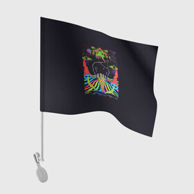 Флаг для автомобиля с принтом Психоделика НЛО в Тюмени, 100% полиэстер | Размер: 30*21 см | pop art | арт | инопланетяне | космос | летающая тарелка | мороженное | нло | ногти | психодел | психоделика | радуга | рука