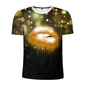 Мужская футболка 3D спортивная с принтом Губы в Тюмени, 100% полиэстер с улучшенными характеристиками | приталенный силуэт, круглая горловина, широкие плечи, сужается к линии бедра | блестки | блестящий | губки | губы | желтый | звезды | краски | отпечаток | поцелуй | розовый | сверкает